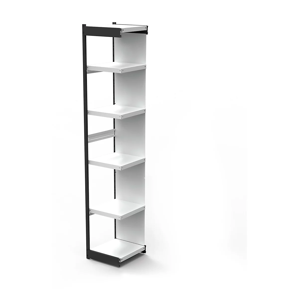 Stalen rek PROGRESS 2000, open hoekkast bouwdeel, achterwand, H 2250 x B 400 + D 400 mm, zilveren frame