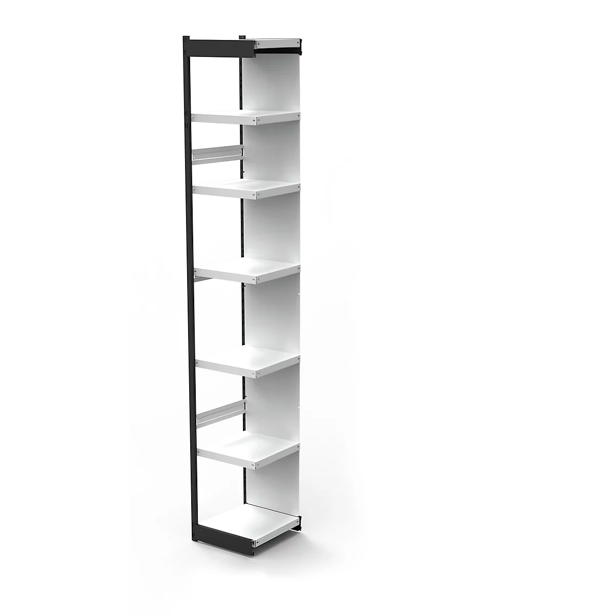 Stalen rek PROGRESS 2000, open hoekkast bouwdeel, achterwand, H 2600 x B 400 + D 400 mm, zilveren frame