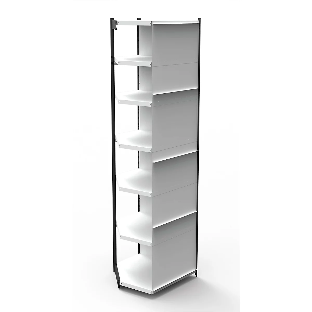 Stalen rek PROGRESS 2000, open hoekkast bouwdeel, achterwand, H 2600 x B 400 + D 400 mm, zwart frame