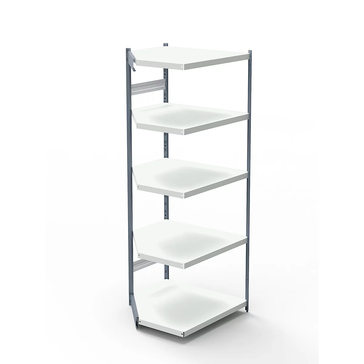 Stalen rek PROGRESS 2000, open hoekkast bouwdeel, zonder achterwand, H 1900 x B 400 + D 400 mm, zilveren frame