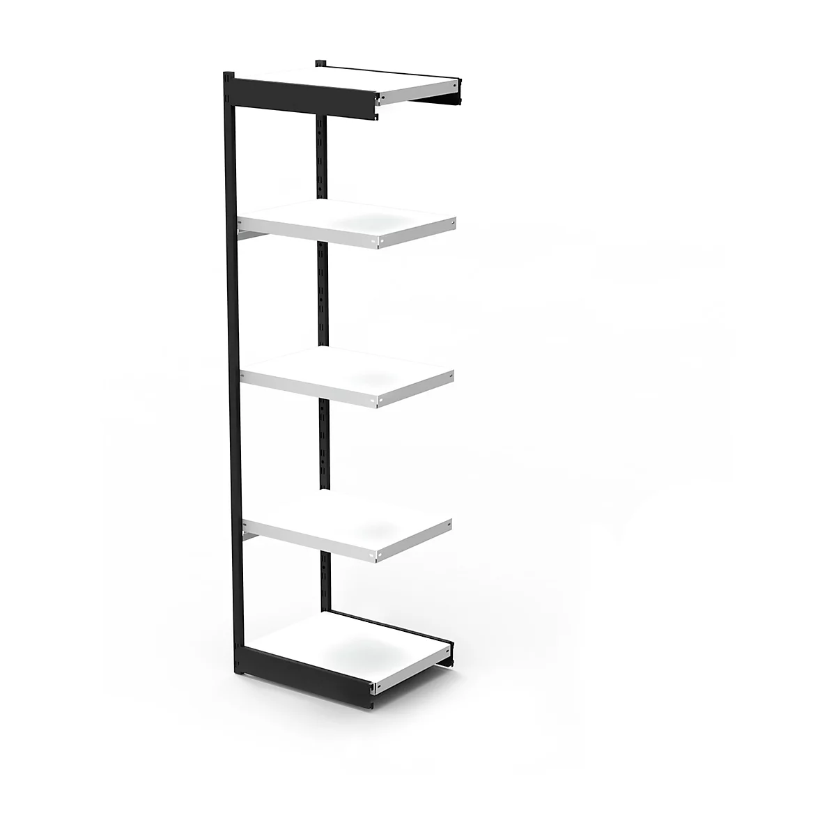 Stalen rek PROGRESS 2000, open hoekkast bouwdeel, zonder achterwand, H 1900 x B 400 + D 400 mm, zwart frame