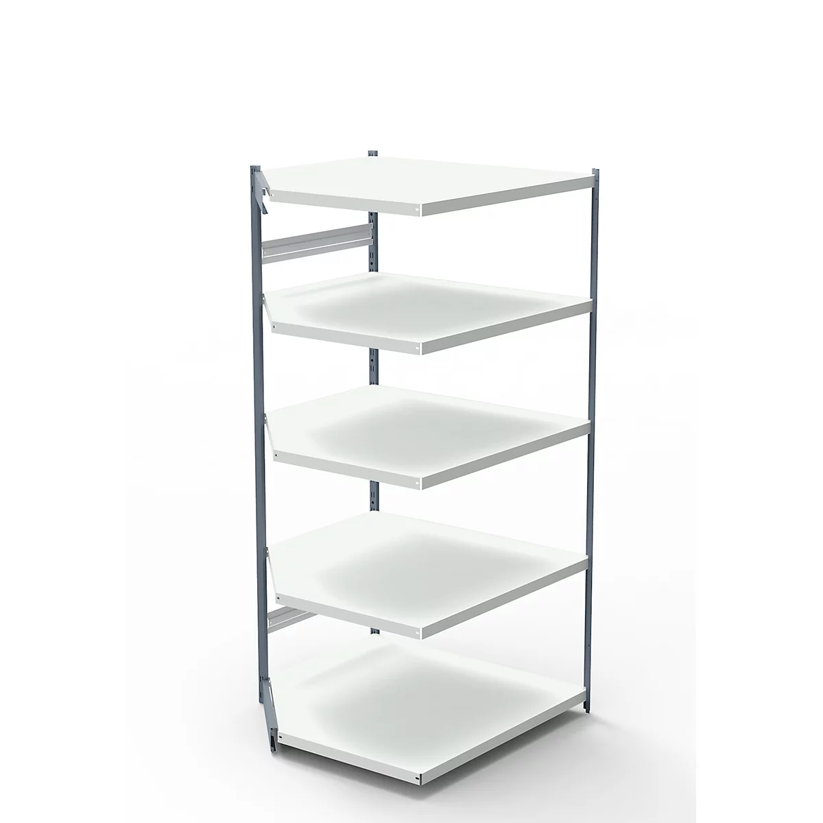 Stalen rek PROGRESS 2000, open hoekkast bouwdeel, zonder achterwand, H 1900 x B 400 + D 600 mm, zilveren frame
