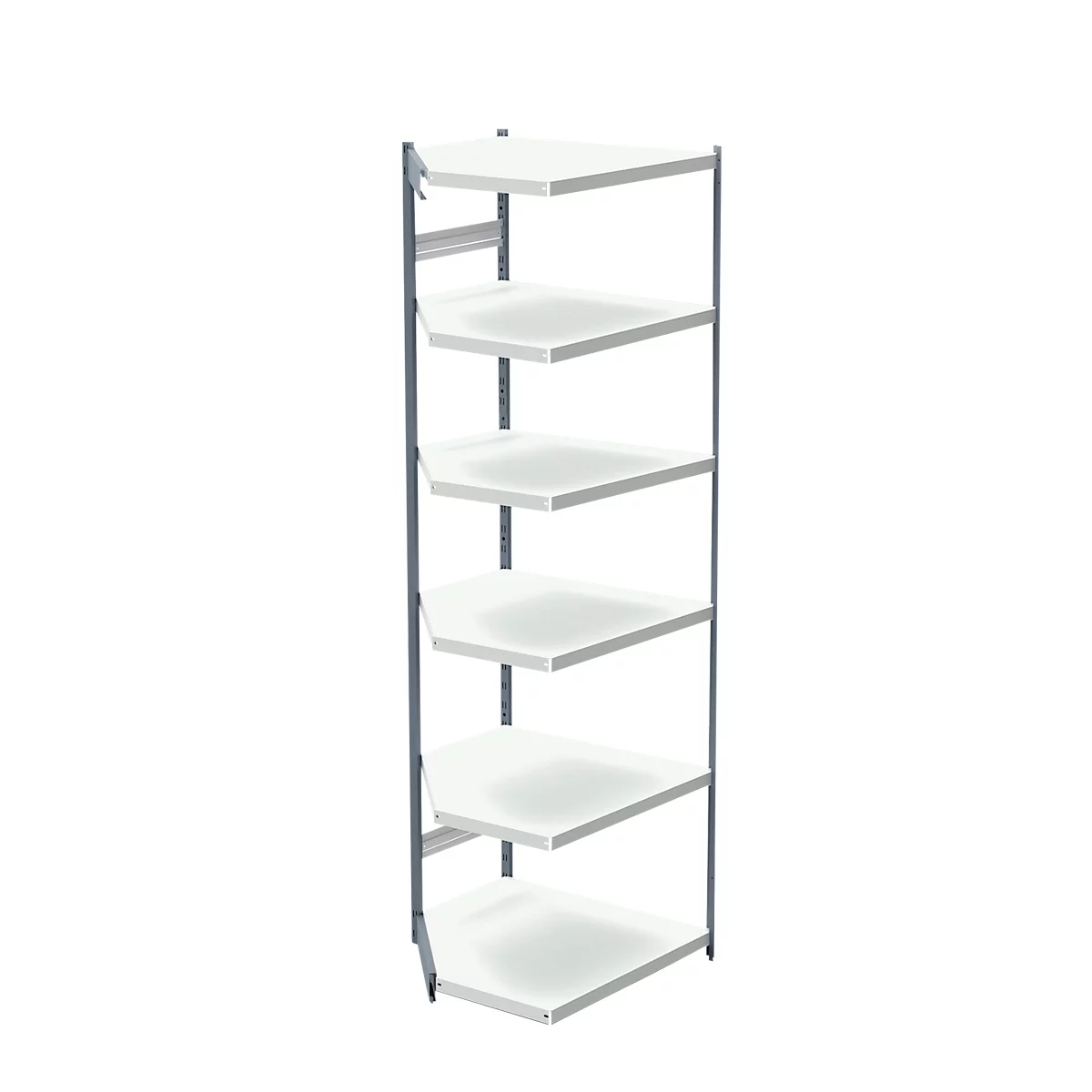 Stalen rek PROGRESS 2000, open hoekkast bouwdeel, zonder achterwand, H 2250 x B 400 + D 400 mm, zilveren frame