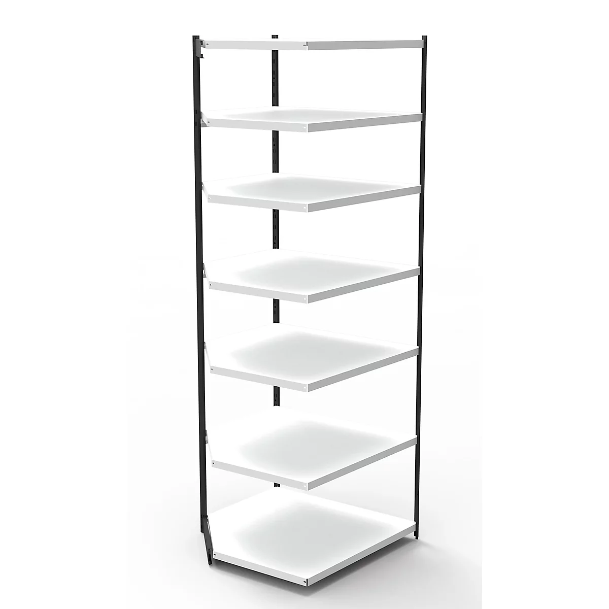 Stalen rek PROGRESS 2000, open hoekkast bouwdeel, zonder achterwand, H 2600 x B 400 + D 300 mm, zwart frame