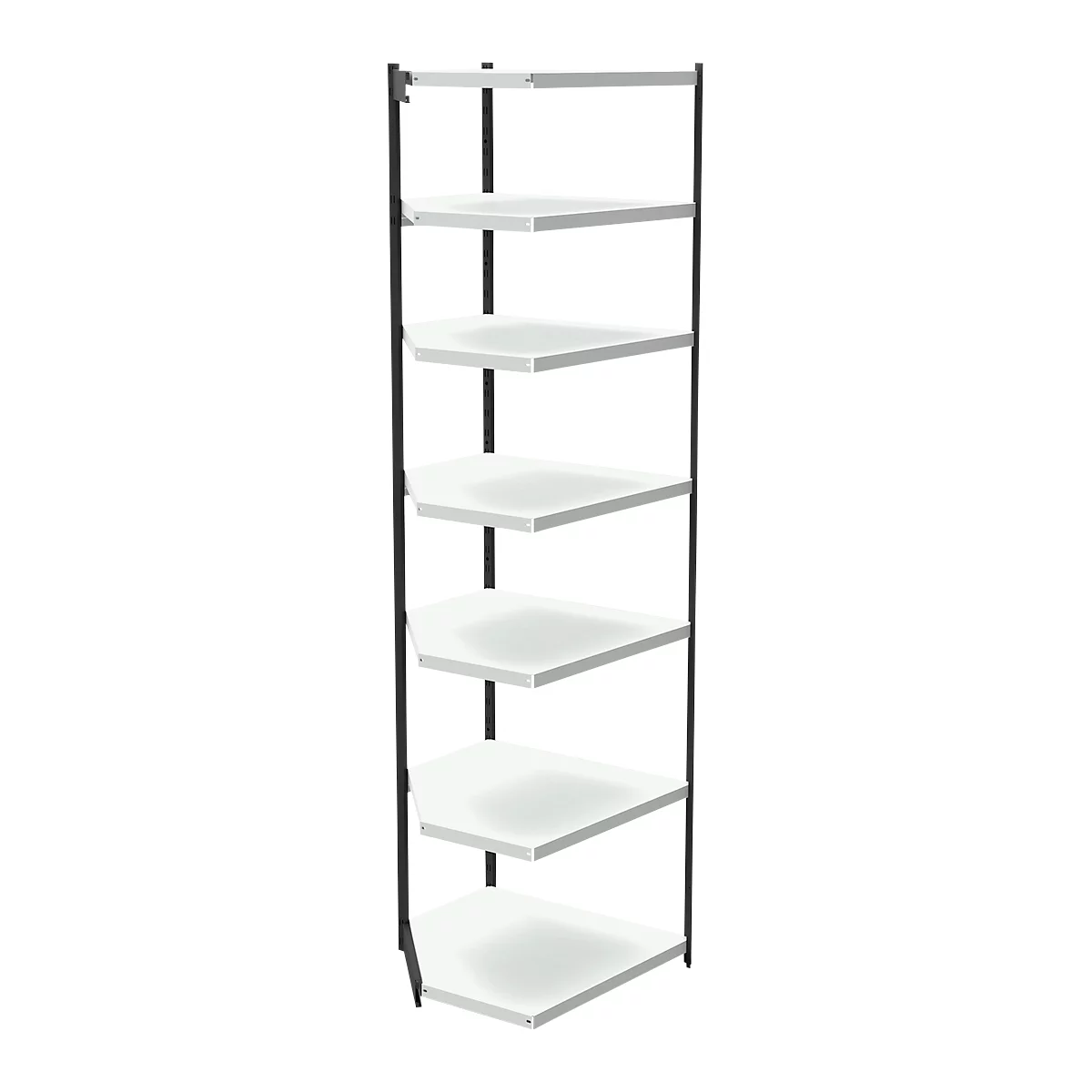 Stalen rek PROGRESS 2000, open hoekkast bouwdeel, zonder achterwand, H 2600 x B 400 + D 400 mm, zwart frame
