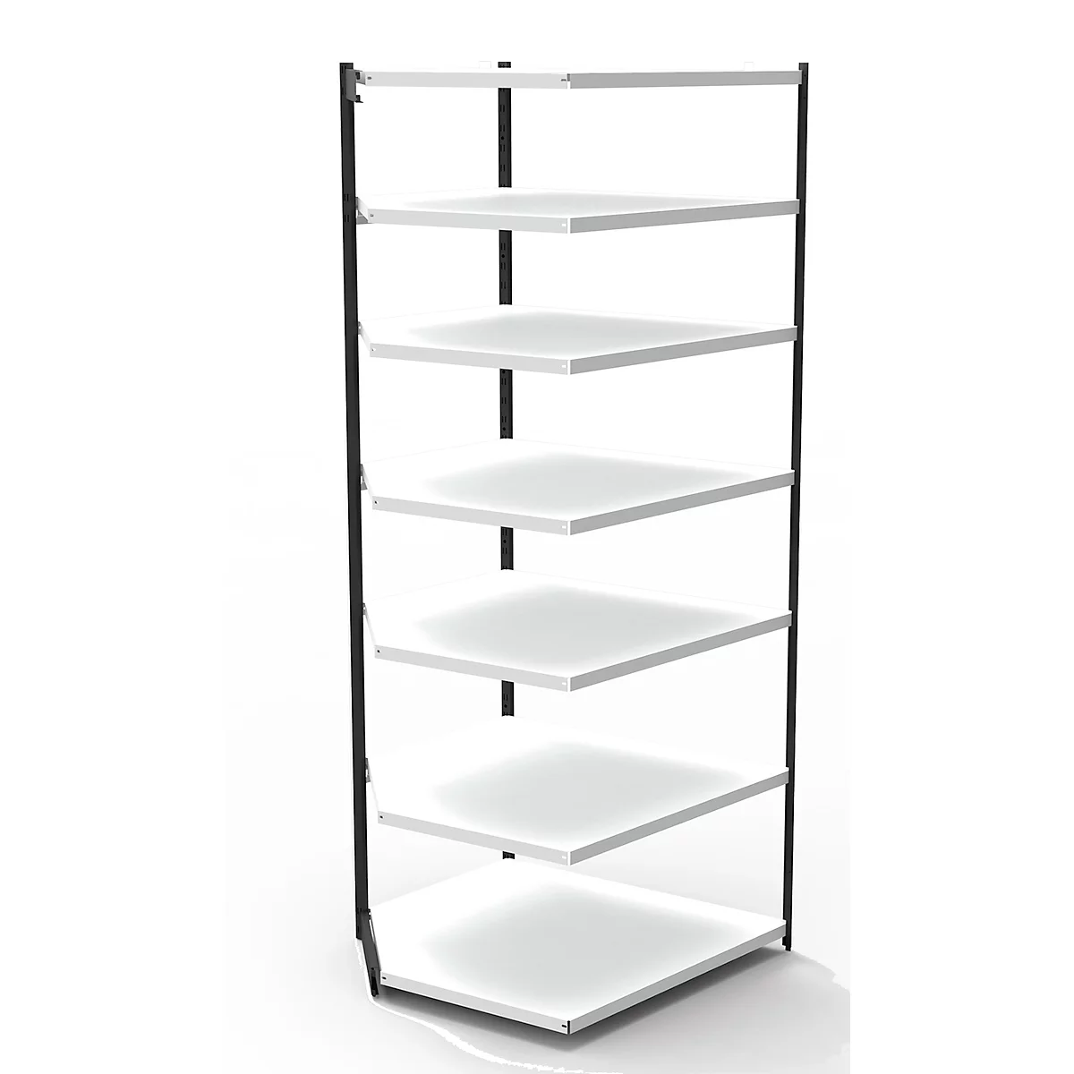 Stalen rek PROGRESS 2000, open hoekkast bouwdeel, zonder achterwand, H 2600 x B 400 + D 500 mm, zwart frame