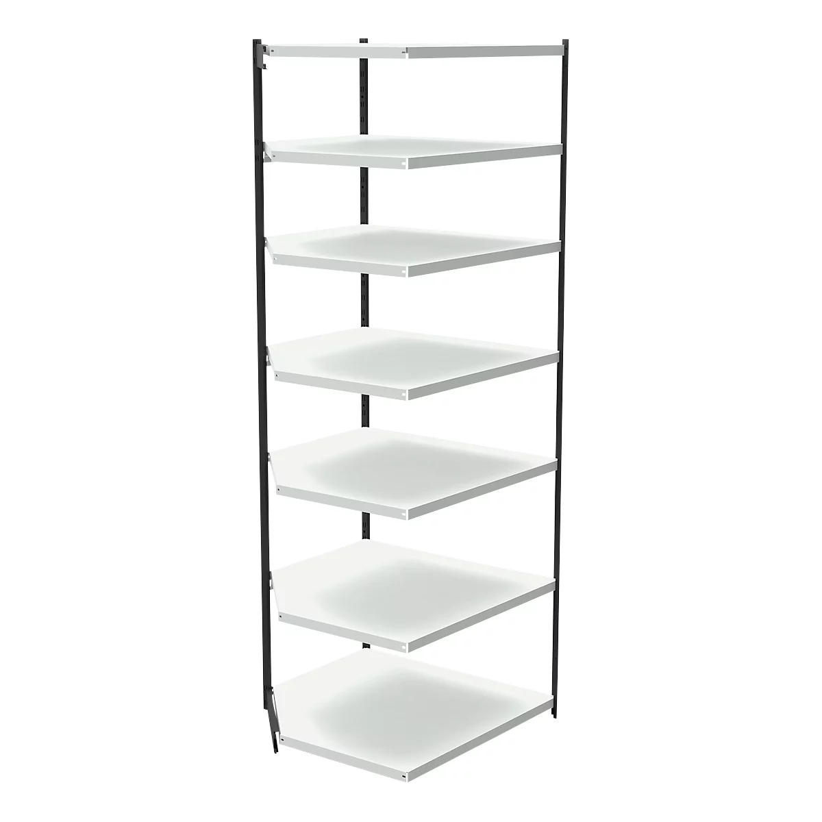 Stalen rek PROGRESS 2000, open hoekkast bouwdeel, zonder achterwand, H 2600 x B 400 + D 600 mm, zwart frame