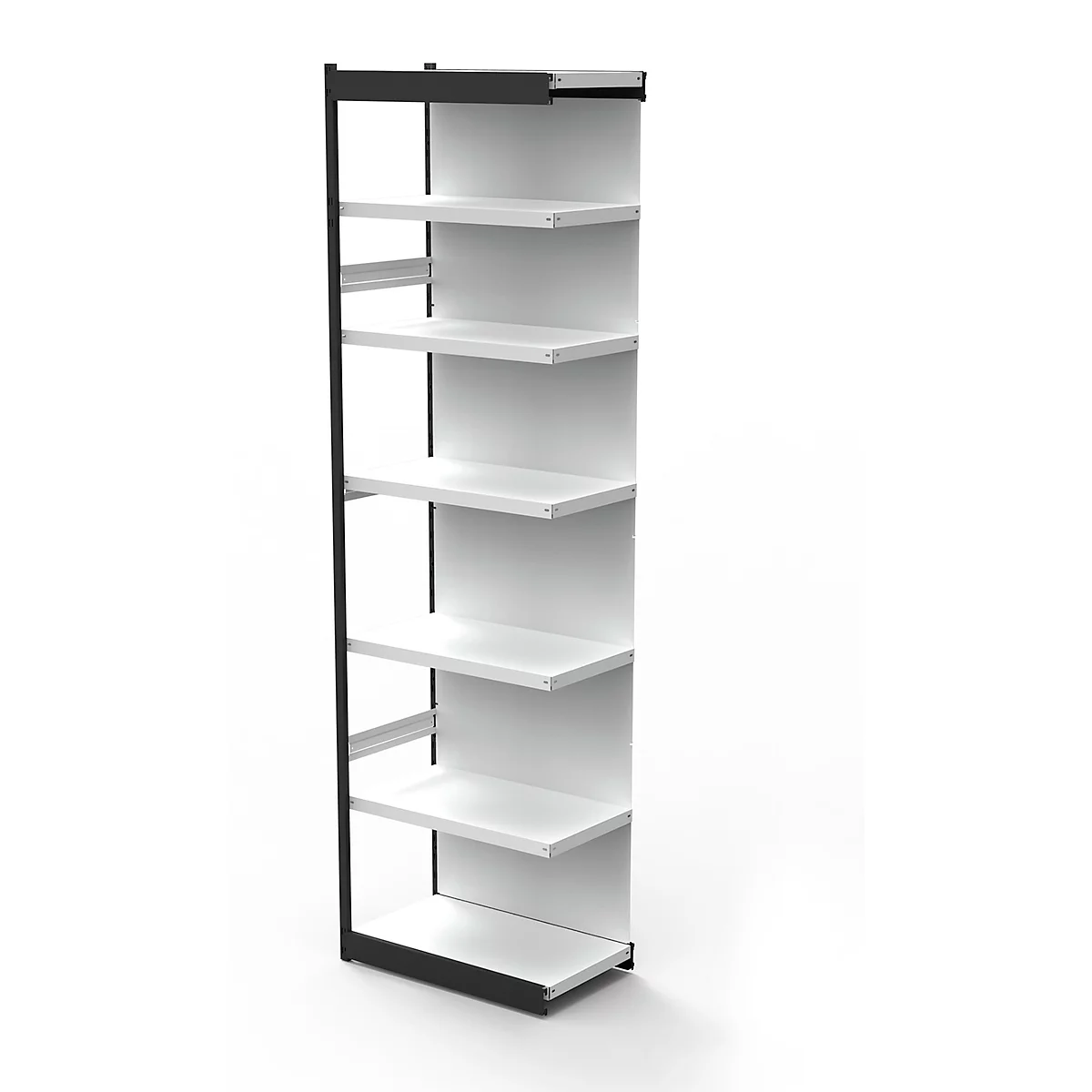 Stalen rek PROGRESS 2000, stellingsectie, achterwand, H 2600 x B 750 x D 600 mm, zilveren frame