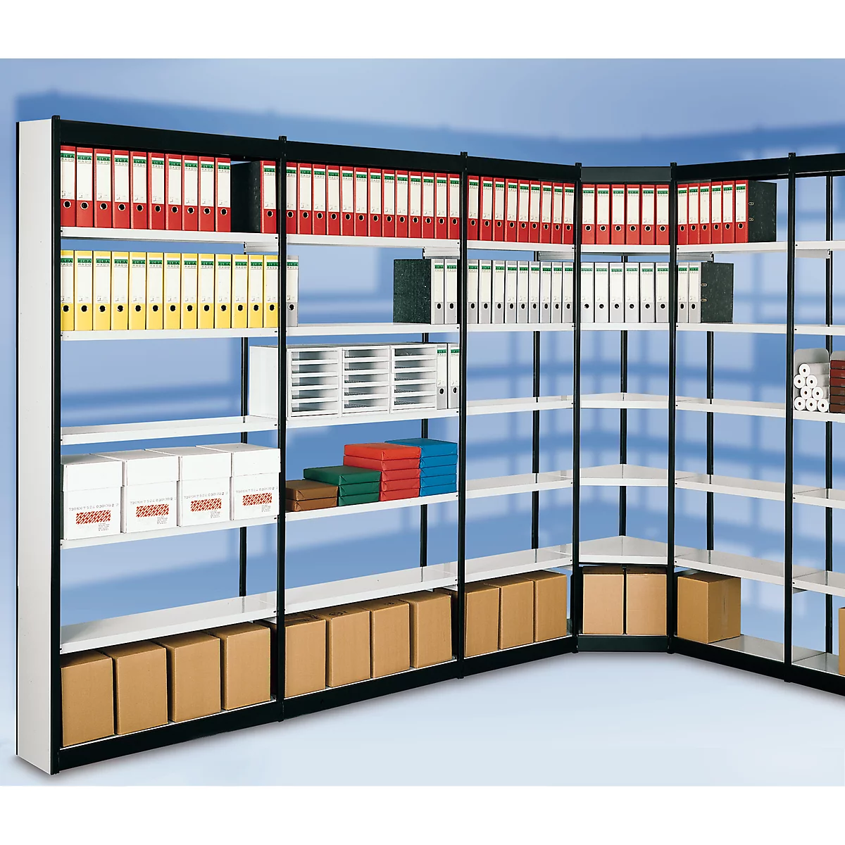Stalen rek PROGRESS 2000, stellingsectie, zonder achterwand, H 1900 x B 1000 x D 300 mm, zwart frame