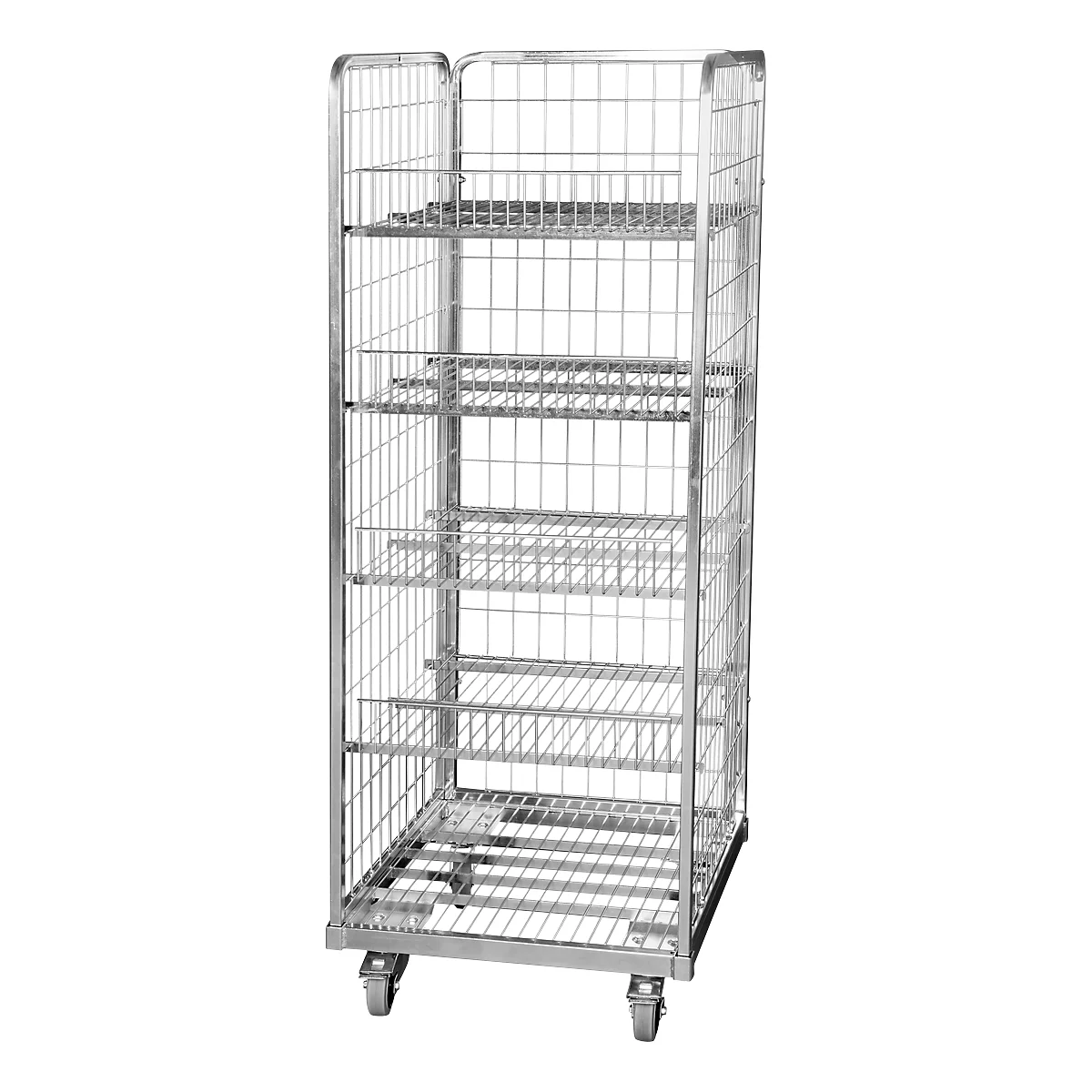 Stalen rolcontainer 600 x 600 mm met 2 zijwanden en 1 achterwand