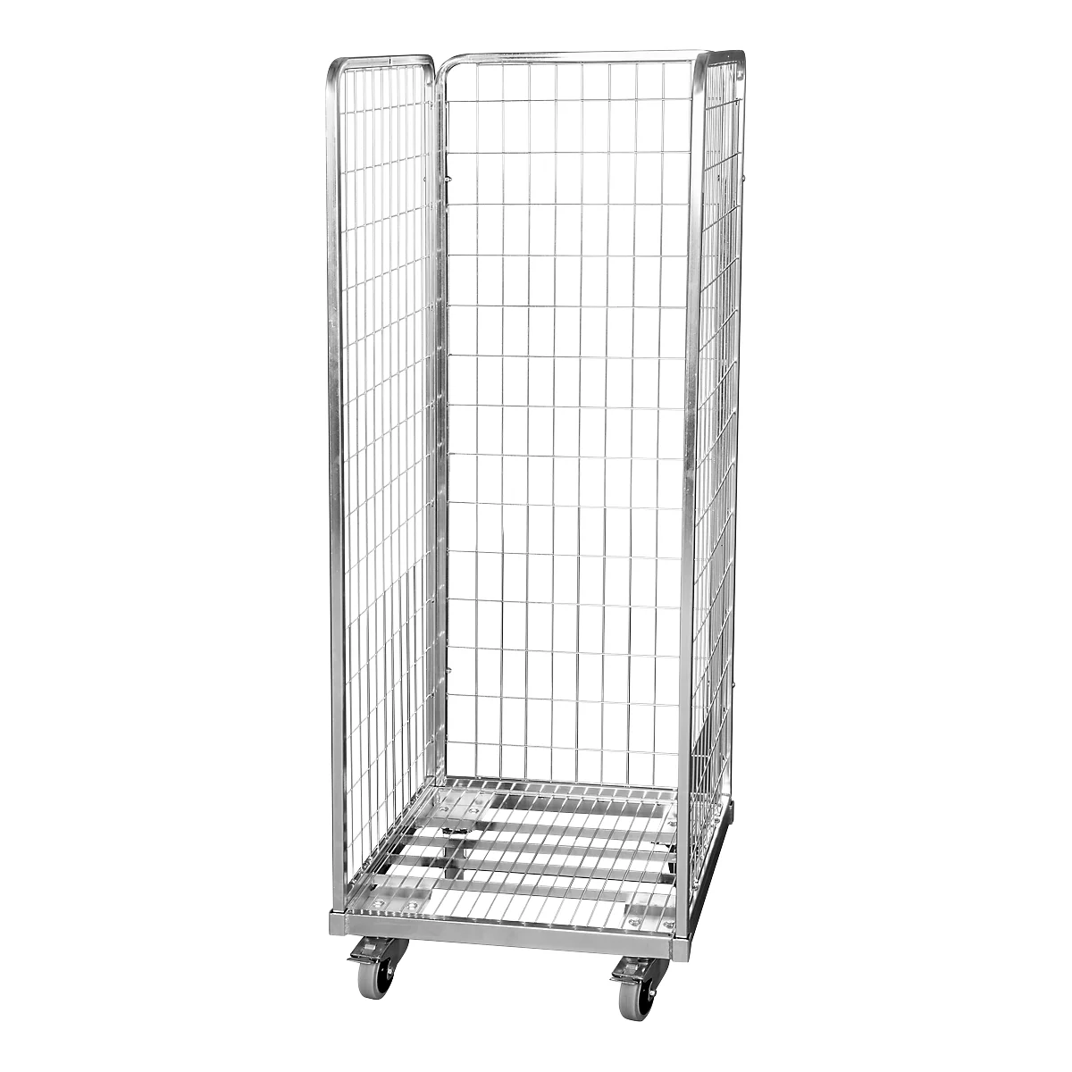 Stalen rolcontainer 600 x 600 mm met 2 zijwanden en 1 achterwand