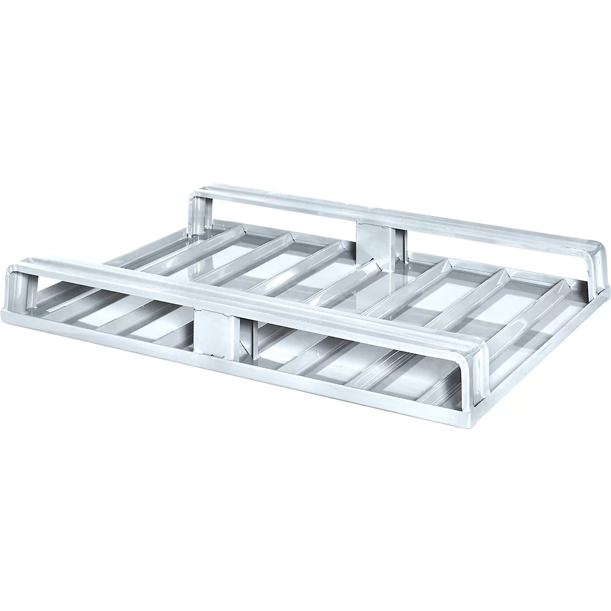 Stalen vlakke pallet, Euromaat, tot 1500 kg, gesloten bovendek, 2 stalen rails, L 1200 x B 800 x H 130 mm, staal, gegalvaniseerd
