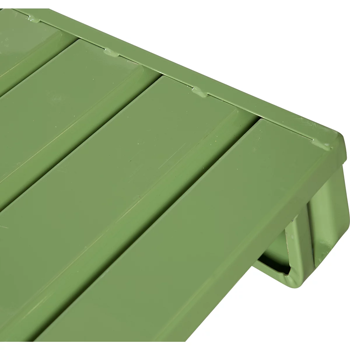 Stalen vlakke pallet, Euromaat, tot 1500 kg, gesloten bovendek, 2 stalen sledes, L 1200 x B 800 x H 130 mm, staal, Resedagroen RAL 6011
