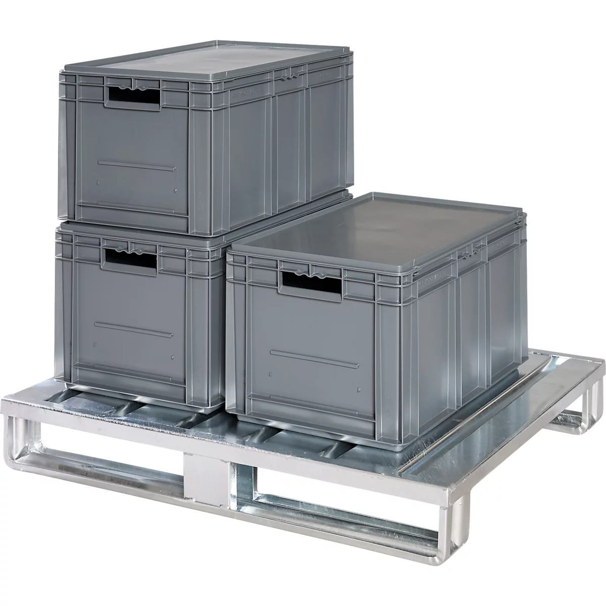 Stalen vlakke pallet, tot 1500 kg, gesloten bovendek, 2 stalen sledes, L 1000 x B 800 x H 130 mm, gegalvaniseerd staal