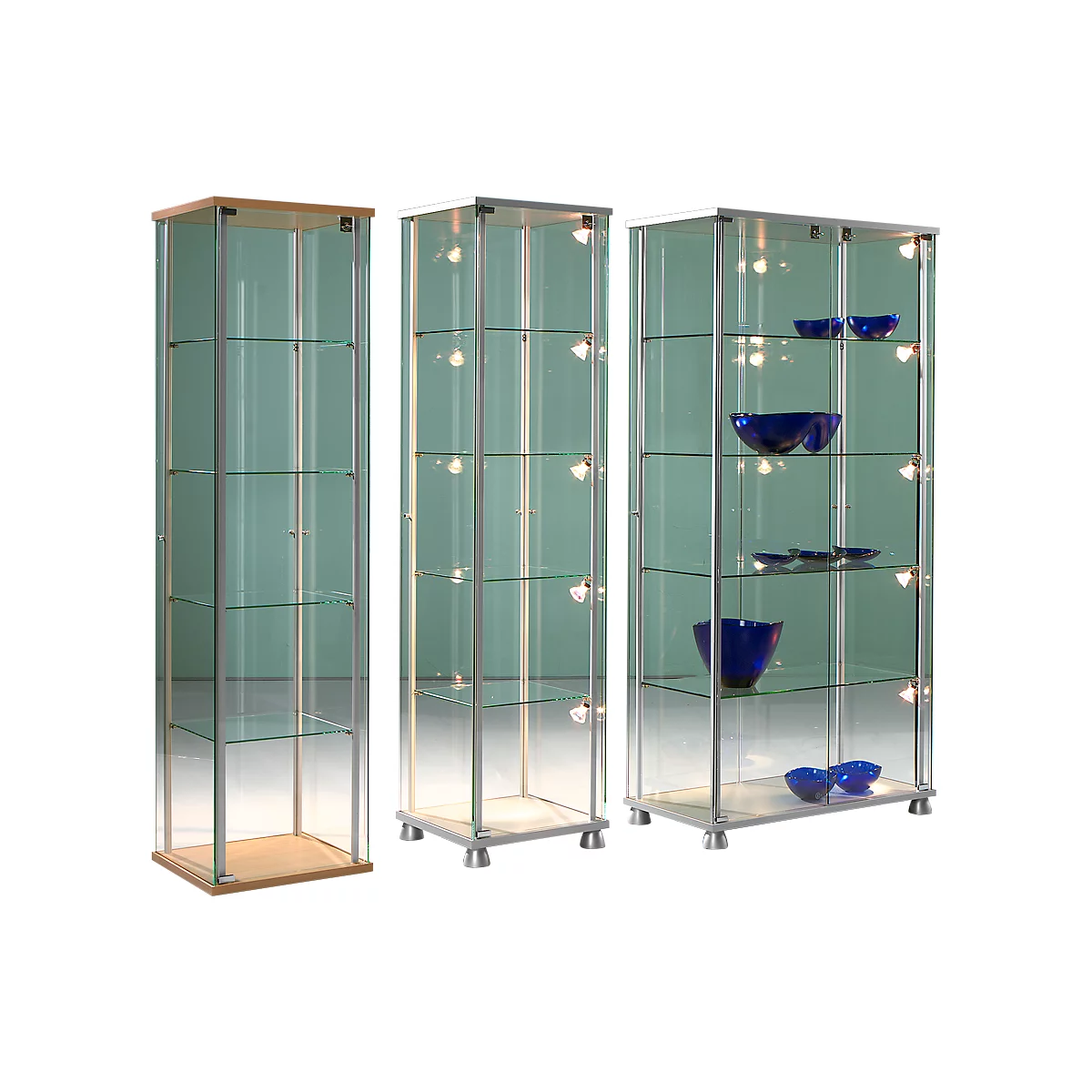 Stand-Präsentationsvitrine Forum V, B 830 x T 430 x H 1760 mm o. Beleuchtung