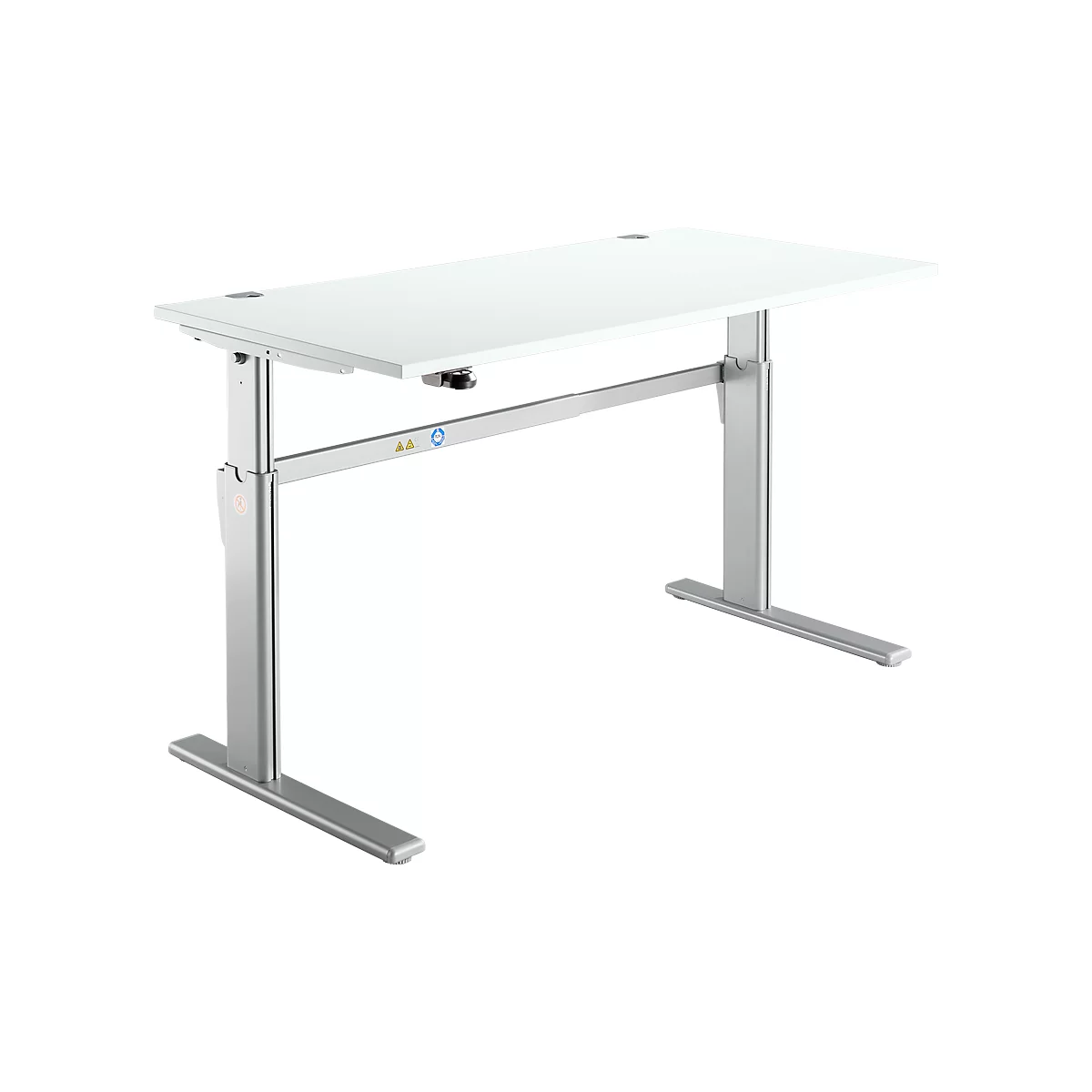Standaard bureau, elektrisch in hoogte verstelbaar, rechthoekig, C-poot, B 1600 x D 800 x H 725-1185 mm, lichtgrijs/blank aluminium RAL 9006