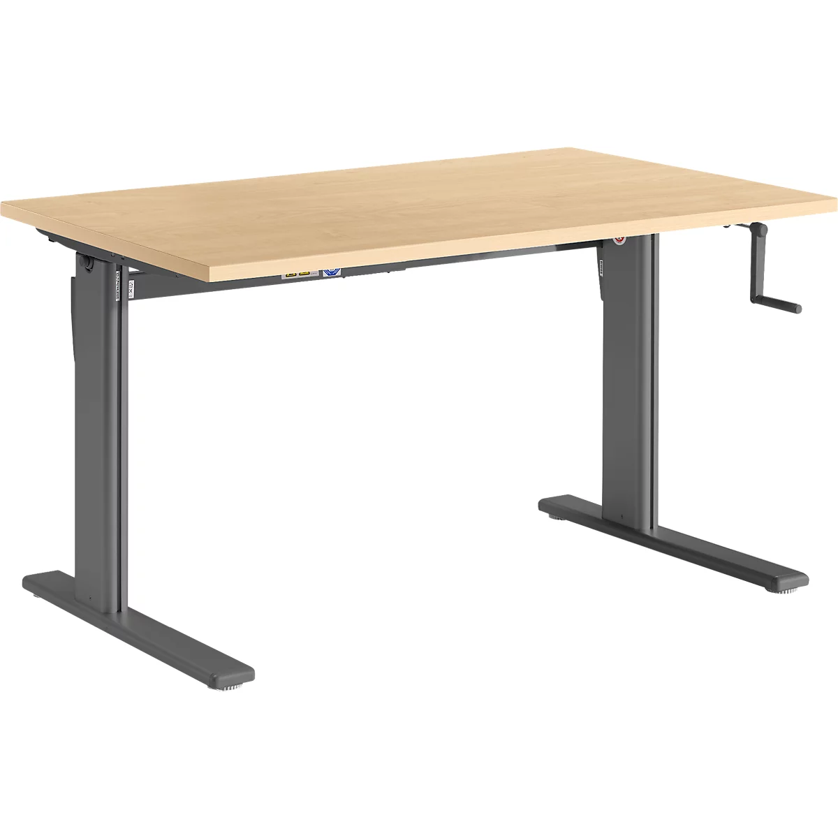 Standaard bureau, rechthoekig, handmatig in hoogte verstelbaar met slinger, C-poot, B 1200 x D 800 x H 728-1188 mm, ahorn decor/antraciet