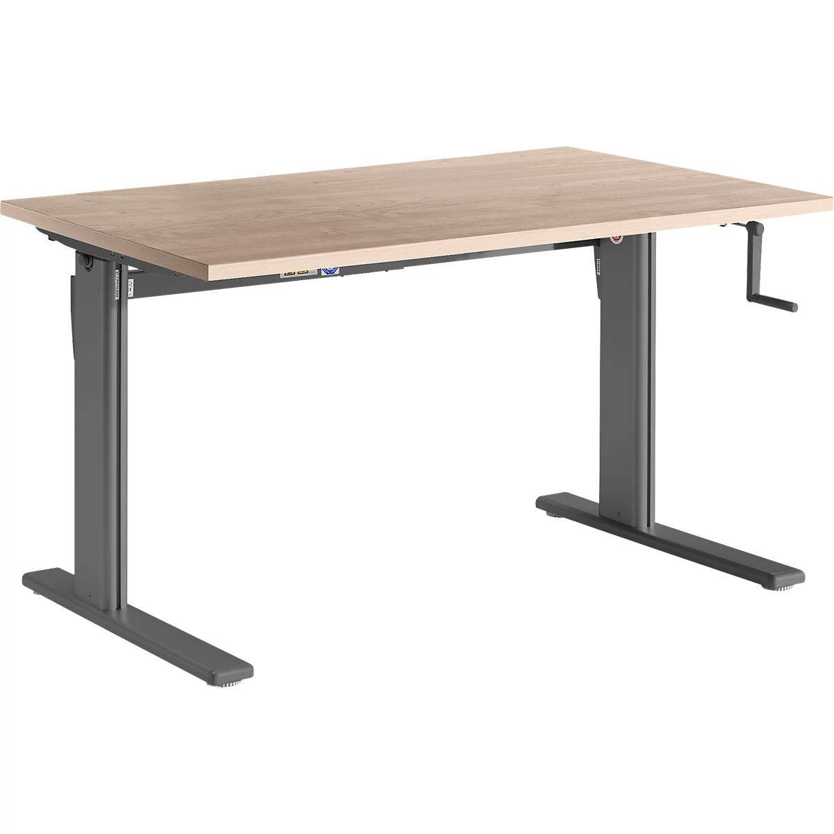 Standaard bureau, rechthoekig, handmatig in hoogte verstelbaar met slinger, C-poot, B 1200 x D 800 x H 728-1188 mm, eiken decor/antraciet