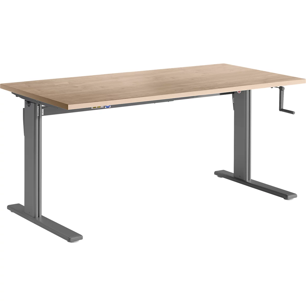 Standaard bureau, rechthoekig, handmatig in hoogte verstelbaar met slinger, C-poot, B 1600 x D 800 x H 728-1188 mm, eiken decor/antraciet