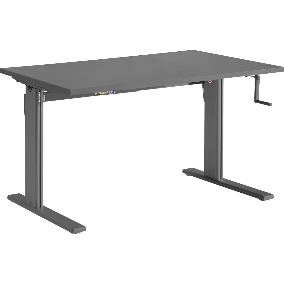 Standaard bureau, rechthoekig, handmatig in hoogte verstelbaar met slinger, C-voet, B 1200 x D 800 x H 728-1188 mm, grafiet/antraciet