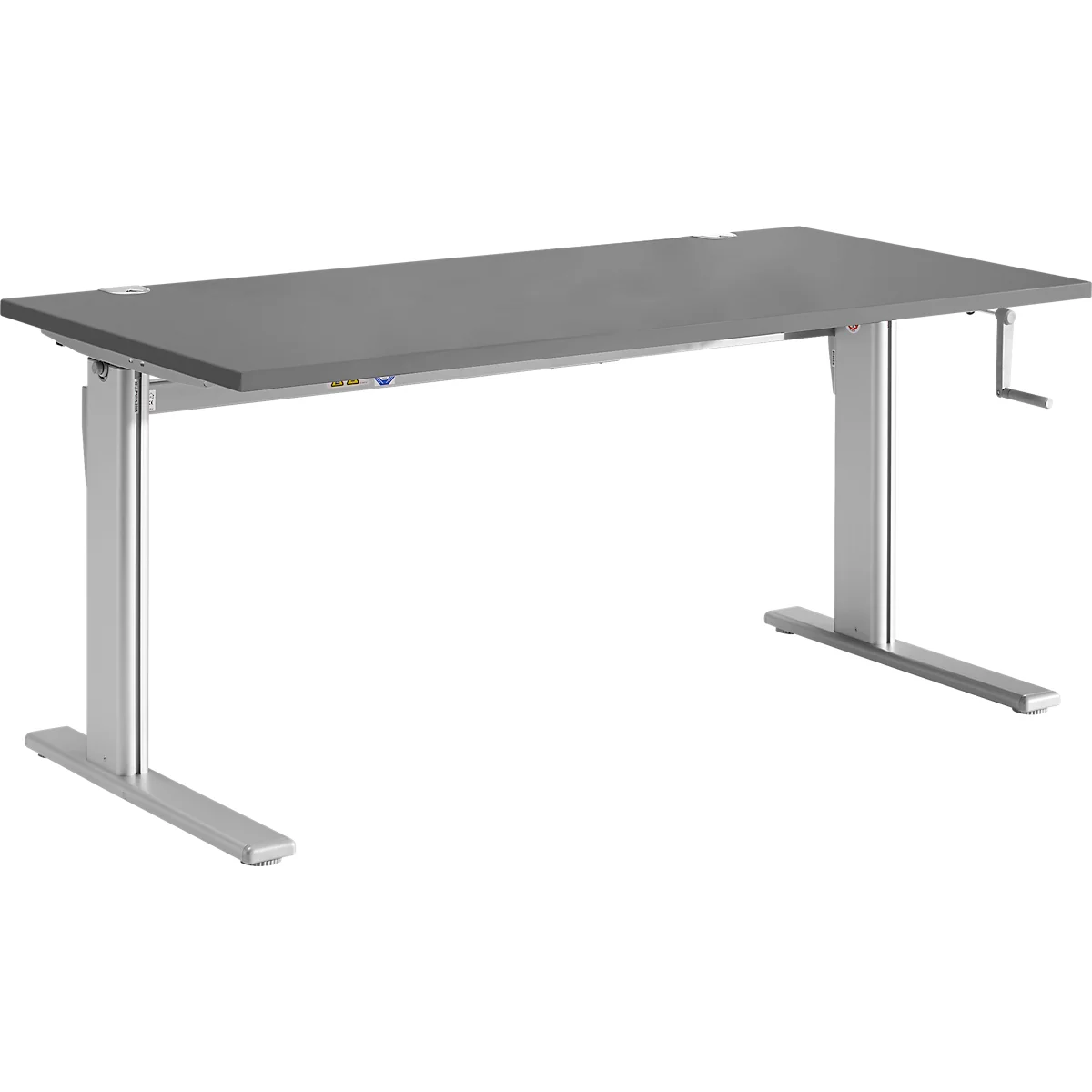 Standaard bureau, rechthoekig, handmatig in hoogte verstelbaar met slinger, C-voet, B 1200 x D 800 x H 728-1188 mm, grafiet/blank aluminium