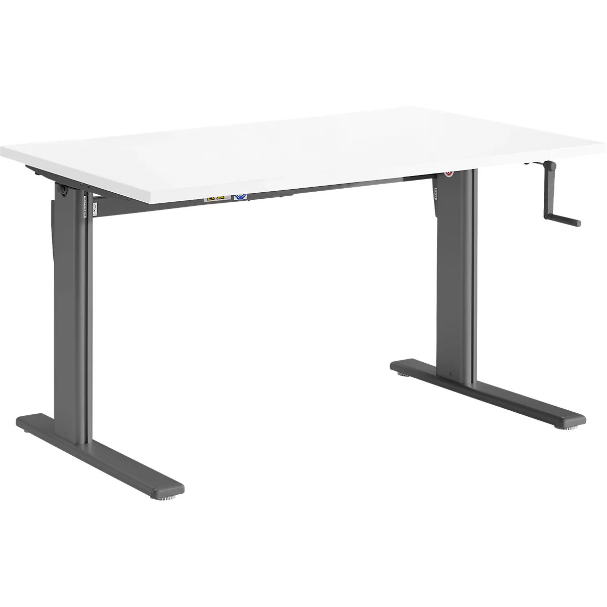 Standaard bureau, rechthoekig, handmatig in hoogte verstelbaar met slinger, C-voet, B 1200 x D 800 x H 728-1188 mm, wit/antraciet
