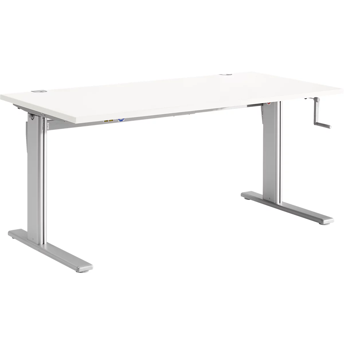 Standaard bureau, rechthoekig, handmatig in hoogte verstelbaar met slinger, C-voet, B 1200 x D 800 x H 728-1188 mm, wit/blank aluminium
