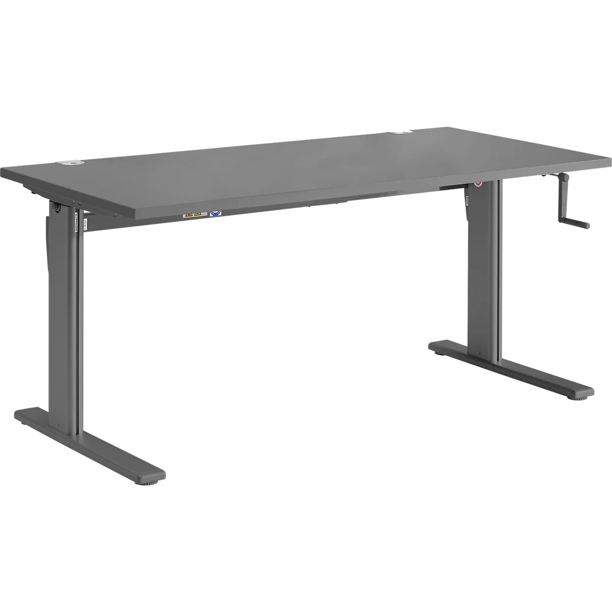 Standaard bureau, rechthoekig, handmatig in hoogte verstelbaar met slinger, C-voet, B 1600 x D 800 x H 728-1188 mm, grafiet/antraciet