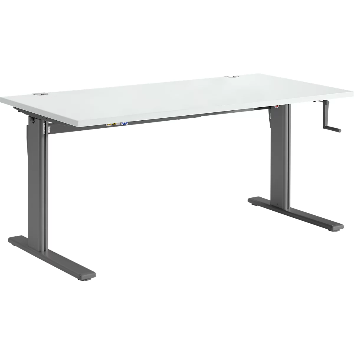 Standaard bureau, rechthoekig, handmatig in hoogte verstelbaar met slinger, C-voet, B 1600 x D 800 x H 728-1188 mm, lichtgrijs/antraciet