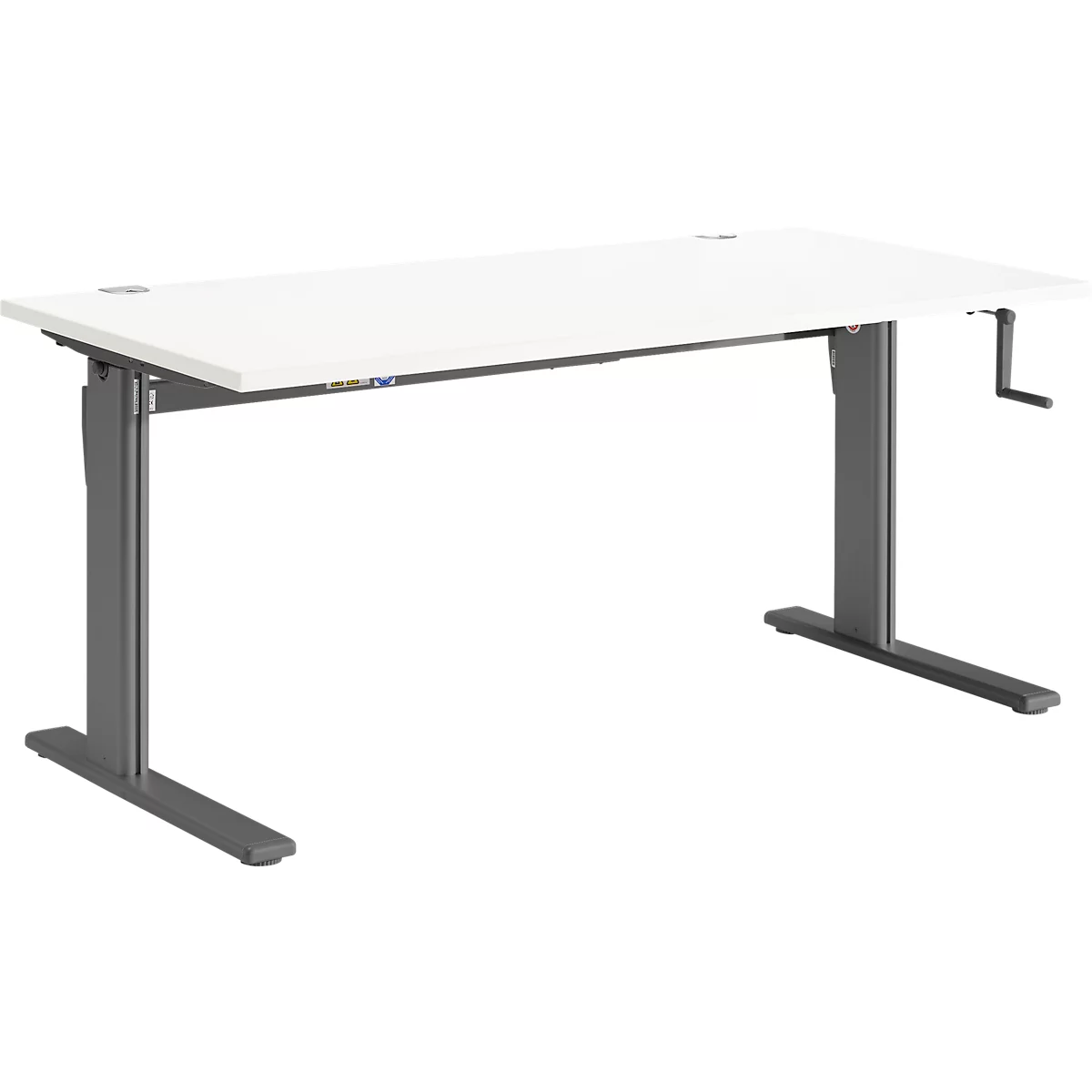 Standaard bureau, rechthoekig, handmatig in hoogte verstelbaar met slinger, C-voet, B 1600 x D 800 x H 728-1188 mm, wit/antraciet
