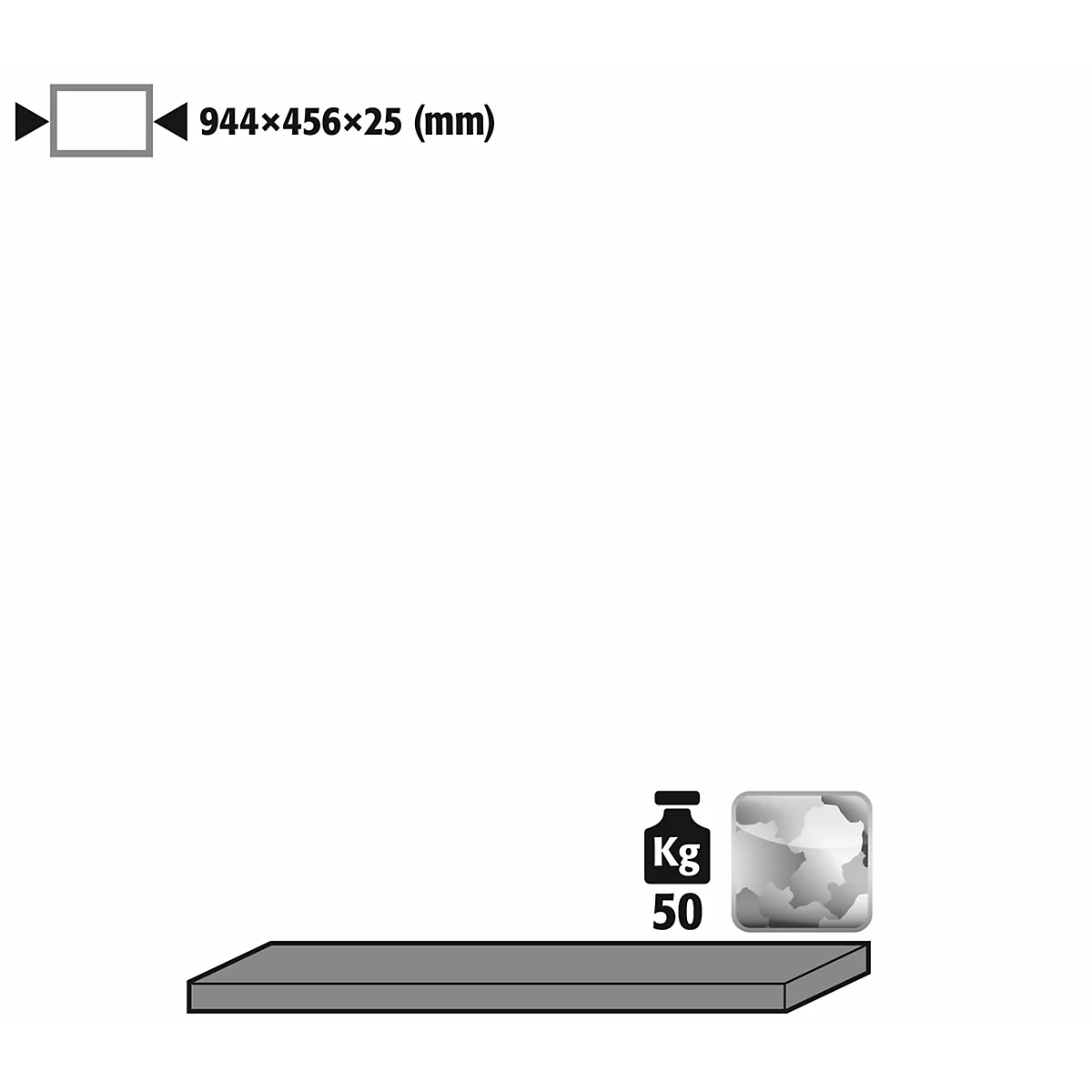 Standaard legbord voor asecos chemiekasten, plaatstaal, B 944 x D 456 x H 25 mm, tot 50 kg