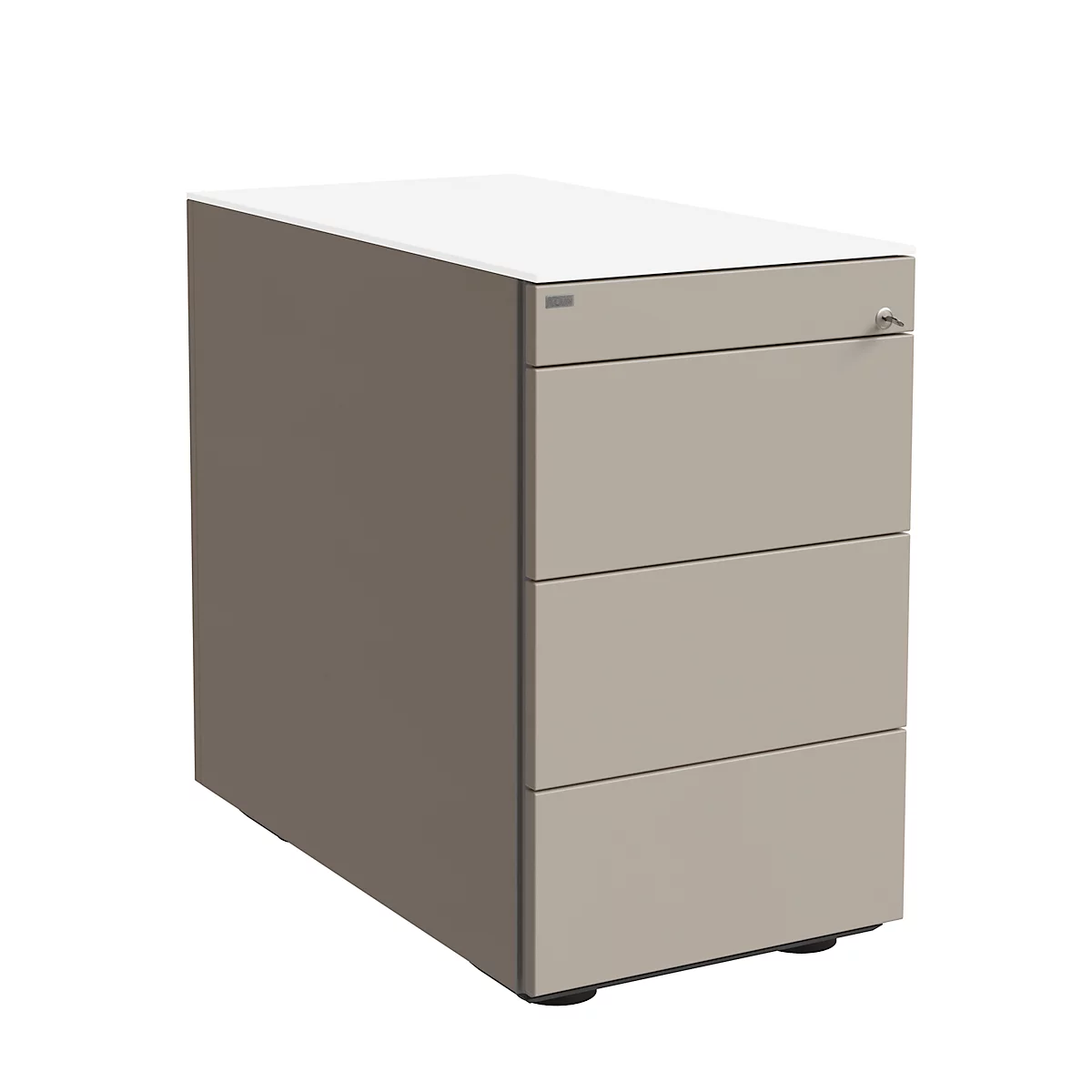 Standcontainer SOLUS PLAY, 1 Utensilienauszug, 3 Schübe, Tiefe 800 mm, grifflos, Stone grey