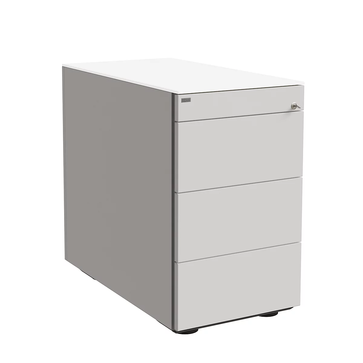 Standcontainer SOLUS PLAY, 1 Utensilienauszug, 3 Schübe, Tiefe 800 mm, grifflos, weiß