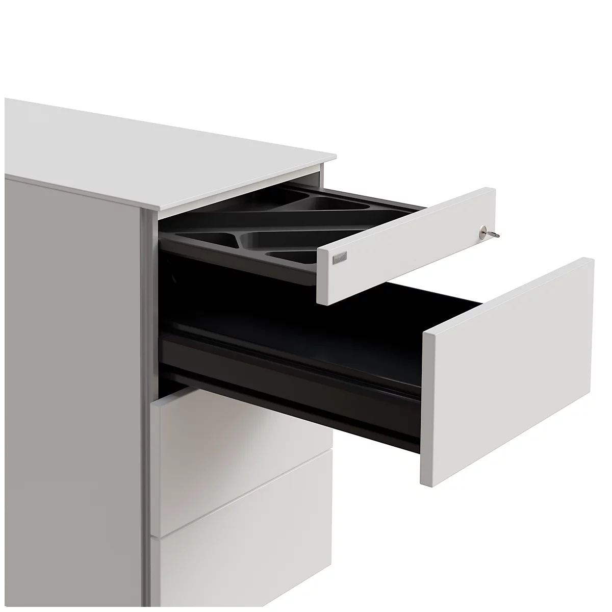 Standcontainer SOLUS PLAY, 1 Utensilienauszug, 3 Schübe, Tiefe 800 mm, grifflos, weiß