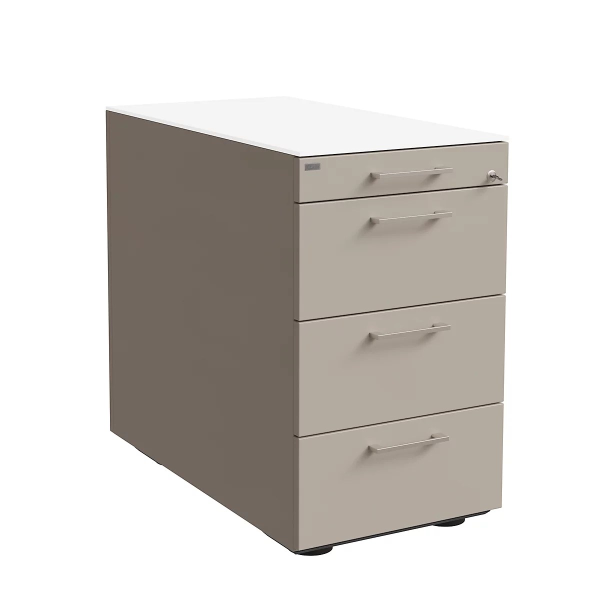 Standcontainer SOLUS PLAY, 1 Utensilienauszug, 3 Schübe, Tiefe 800 mm, mit Griff, Stone grey