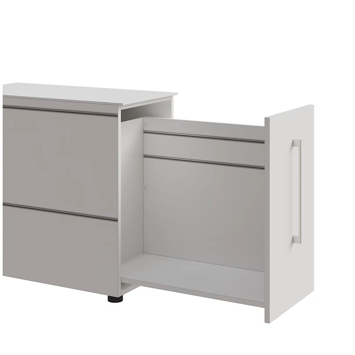 Standcontainer SOLUS PLAY, mit Auszug, Ansatz links, Tiefe 400 mm, weiß
