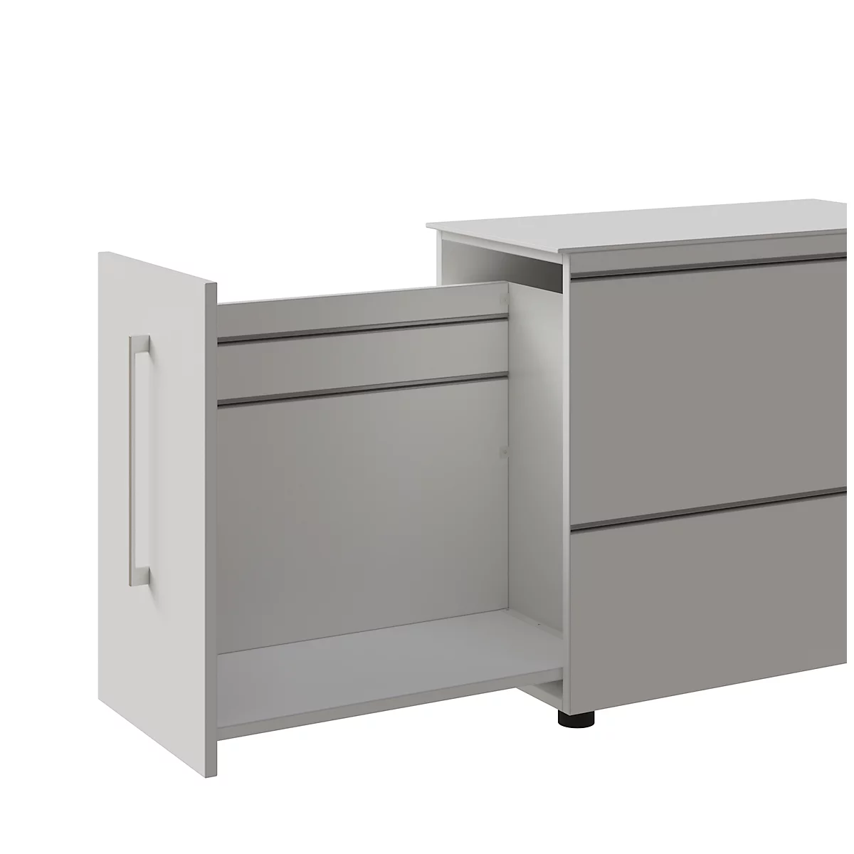 Standcontainer SOLUS PLAY, mit Utensilienauszug, Schublade, Ansatz rechts, Tiefe 400 mm, weiß