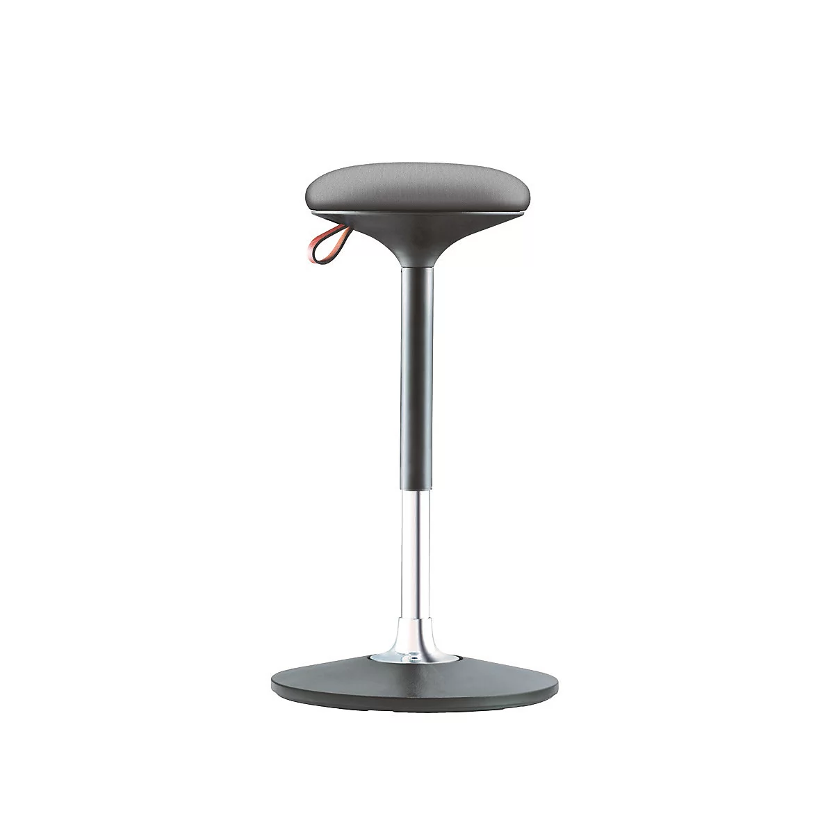 Dark gray standing aid, oval seat, black column, silver foot.