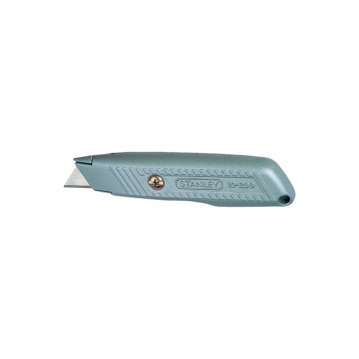 Gray Stanley utility knife. Blade extended, with "STANLEY 10-289" printed on it.