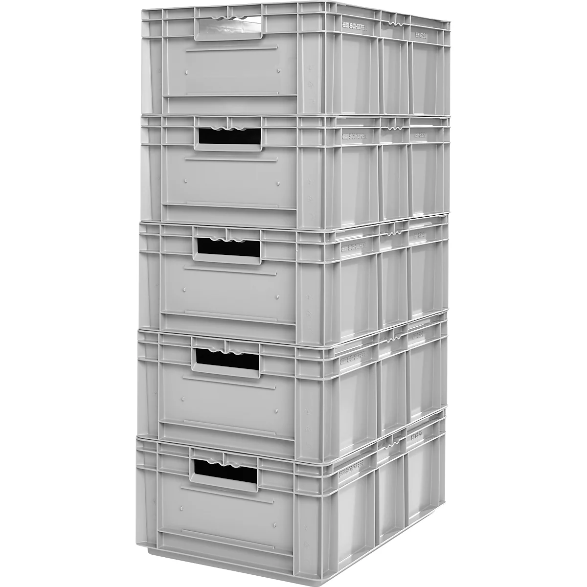 Stapelbak Euro EF 6220 - polypropeen - L 400 x B 600 x H 220 mm - 42 l - grijs - 5 stuks