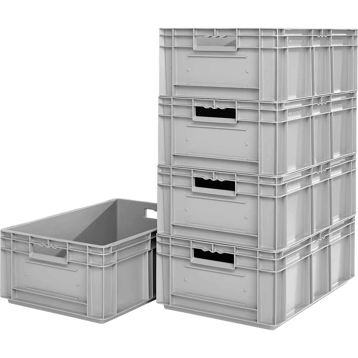 Stapelbak Euro EF 6220 - polypropeen - L 400 x B 600 x H 220 mm - 42 l - grijs - 5 stuks