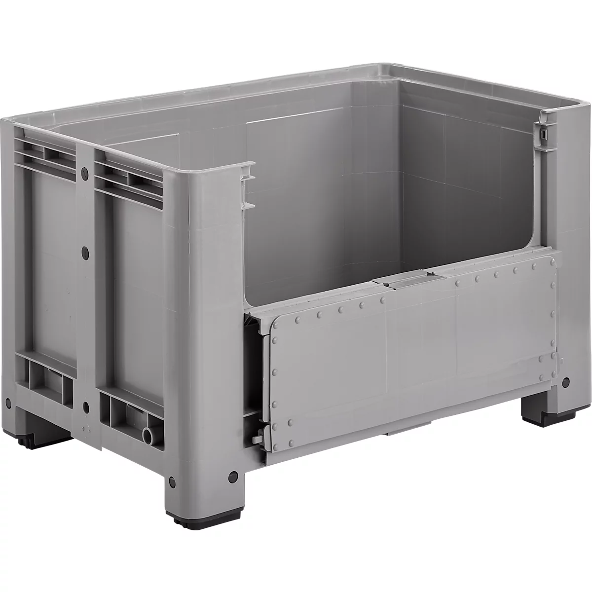 Stapelbare palletkist - polyetheen - L 1200 x B 800 x H 760 mm - 470 liter - met 4 poten - gesloten wanden met uitneemklep