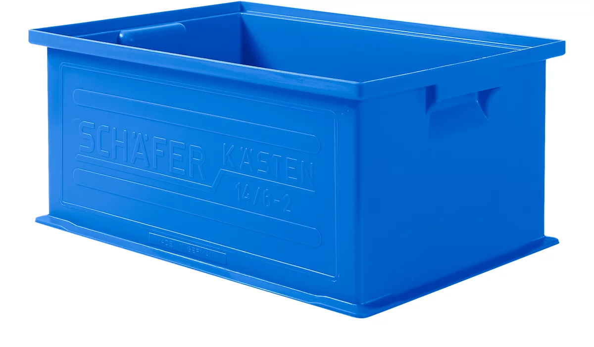 Stapelkasten SSI Schäfer Serie 14/6-2, Volumen 21 l, bis 30 kg, Griffmulden & Etikettenhalter, Polypropylen, blau, 10 Stück