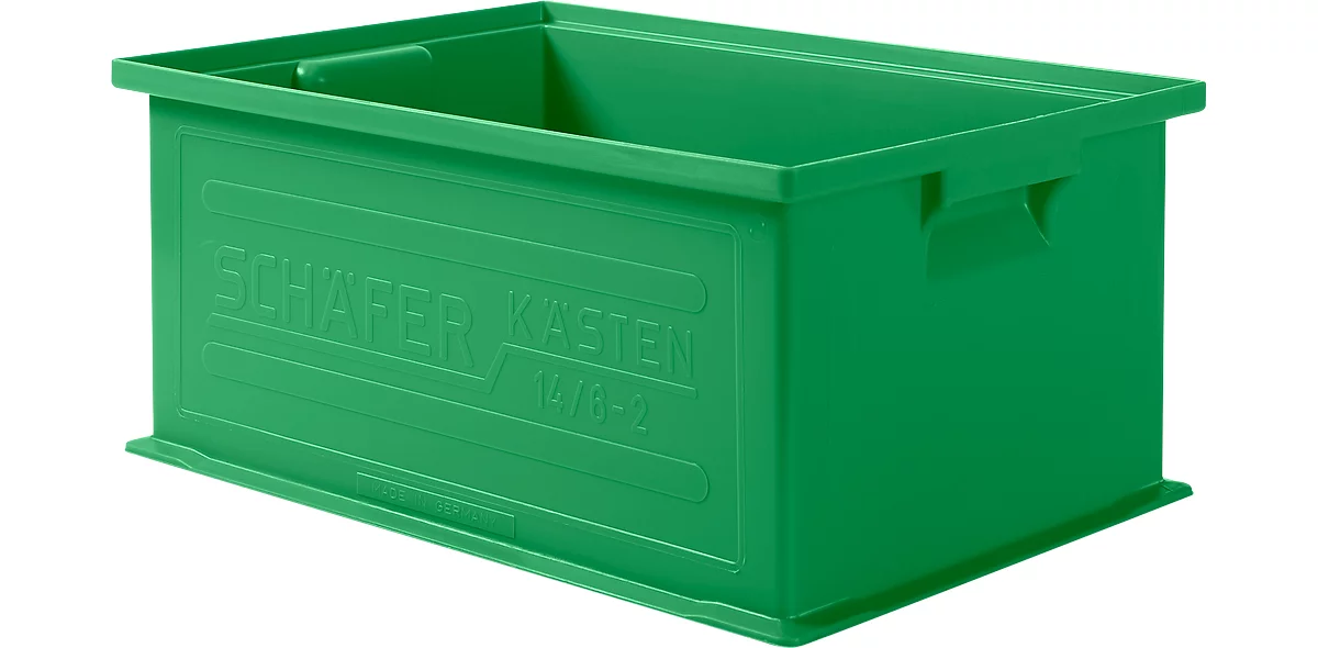 Stapelkasten SSI Schäfer Serie 14/6-2, Volumen 21 l, bis 30 kg, Griffmulden & Etikettenhalter, Polypropylen, grün, 10 Stück