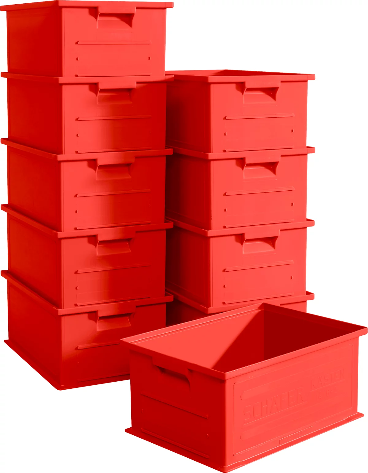 Stapelkasten SSI Schäfer Serie 14/6-2, Volumen 21 l, bis 30 kg, Griffmulden & Etikettenhalter, Polypropylen, rot, 10 Stück