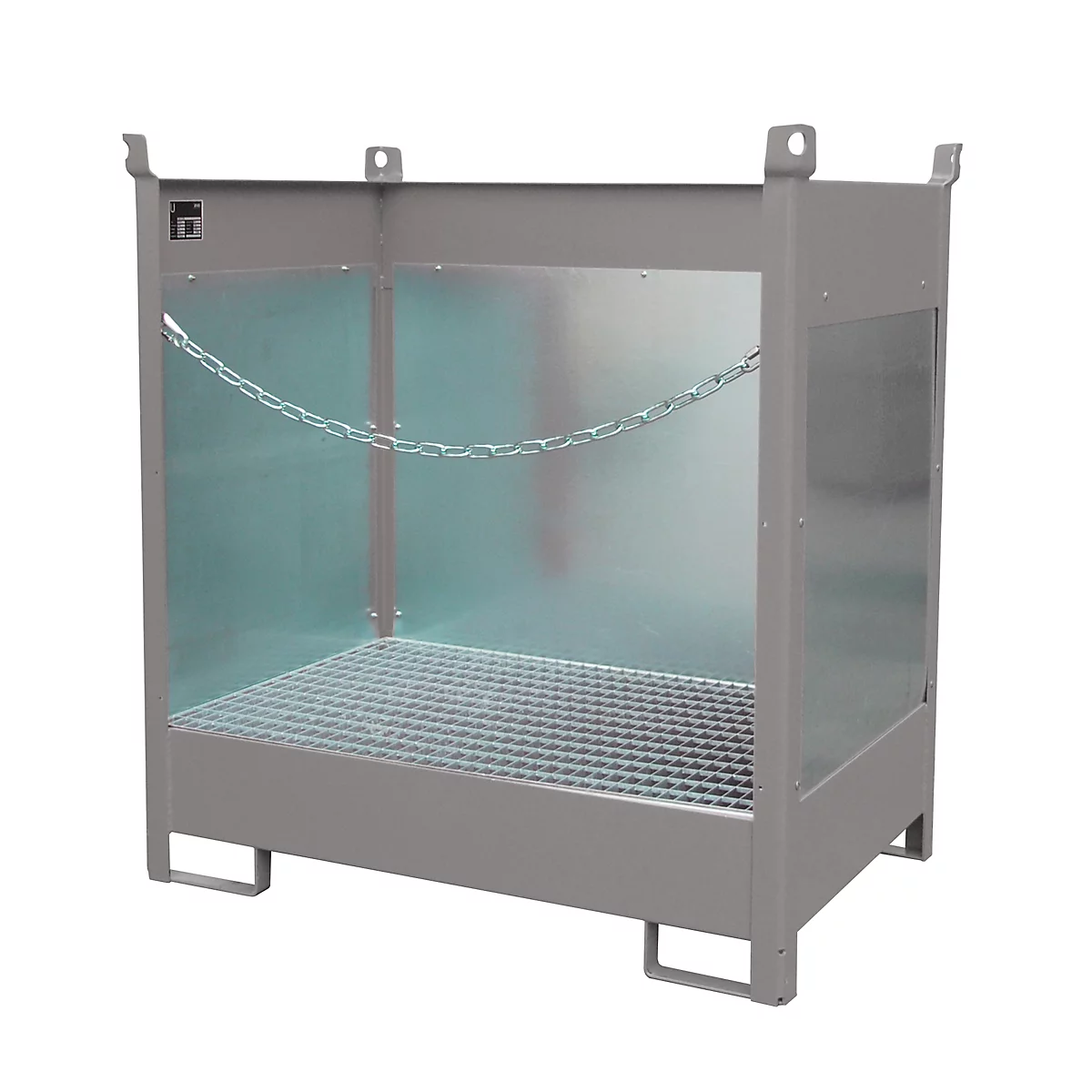 Stapelpallet voor vaten Bauer FSP-2 G, spatbeschermingswand 3-zijden, voor 2 x 200 l vat, grijs