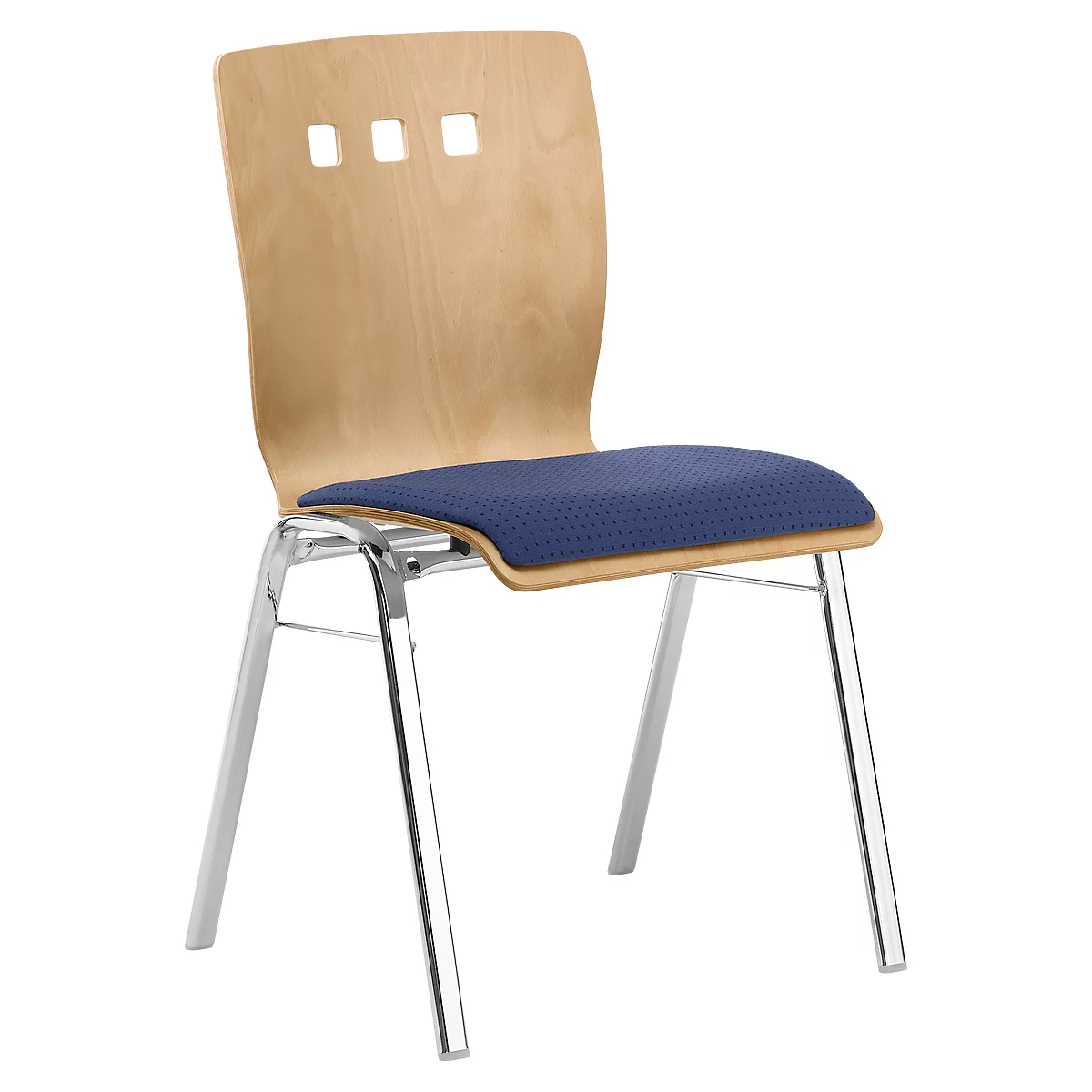 Stapelstoel 7450, voorgevormde zitting, lordosesteun, designgaten, zonder armleuningen, bekledingsstof Point/Trevira CS, blauw