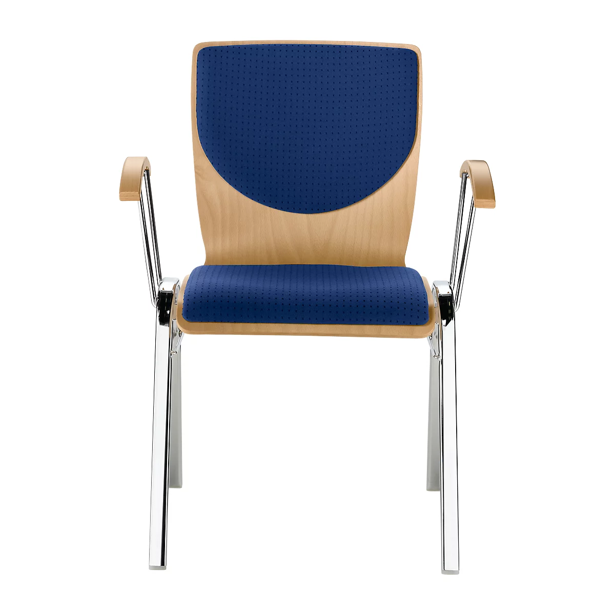 Stapelstoel 7450, voorgevormde zitting, lordosesteun, rugkussen, met armleuningen, bekledingsstof Point/Trevira CS, blauw