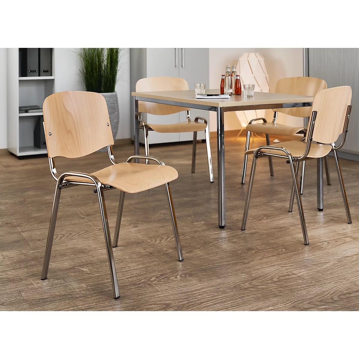 Stapelstoel ISO Hout, stapelbaar tot 12 stuks, beuken