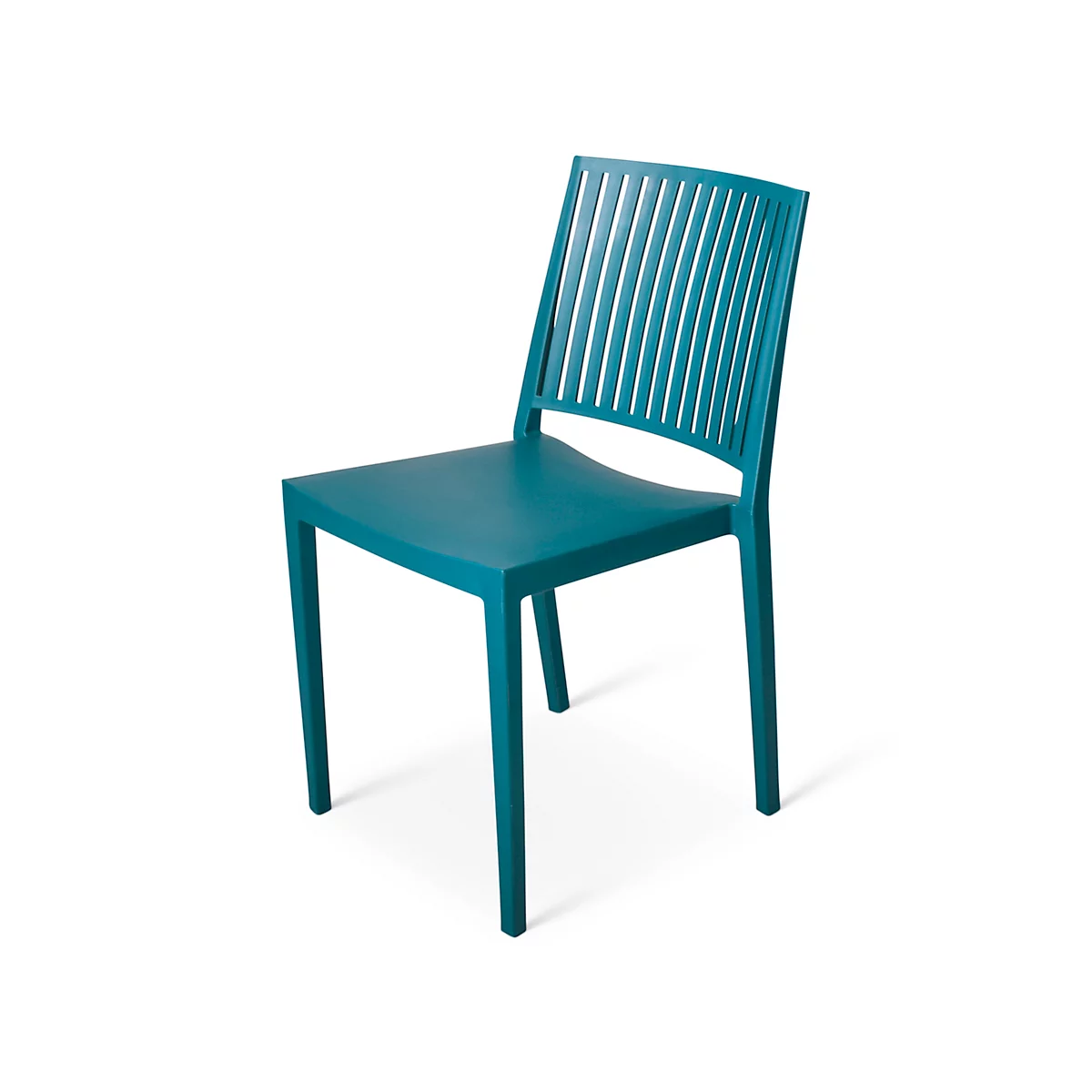 Stapelstoel, stapelbaar tot 4 stuks, UV- &amp; waterbestendig, zithoogte 460 mm, L 560 x B 460 x H 820 mm, polypropyleen, petrol, 4 stuks